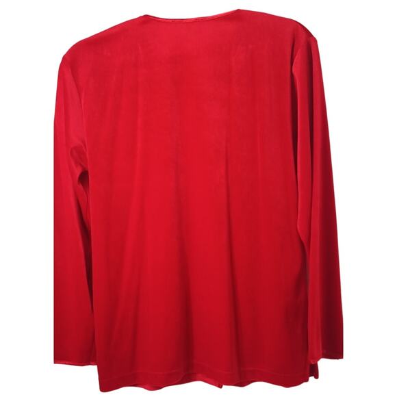 Jones New York Women's Red Velour Button Front Shirt Cardigan Y2K Holiday Small - Picture 2 of 6